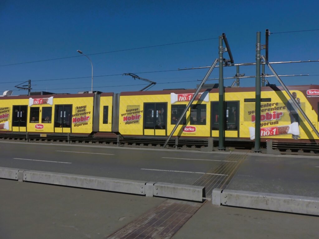 Istanbul subway metro train on a bridge - using Istanbulkart as a tourist