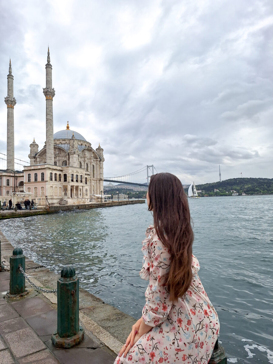 View of the Ortakoy Mosque on the waterfront in Besiktas neighborhood, Istanbul