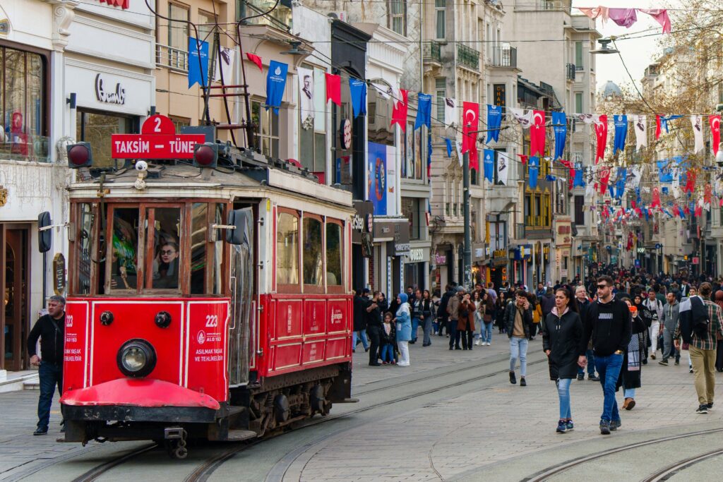 Red Tram in Istiklal Taksim Istanbul