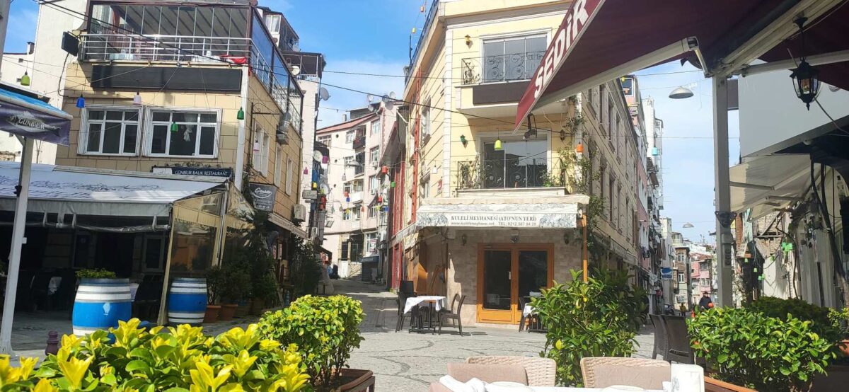 A square with restaurants in Samatya neighborhood, Istanbul