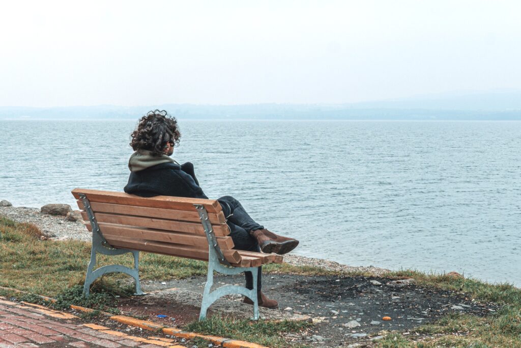 Relaxing on a bench at Sapanca lake - day trip from Istanbul