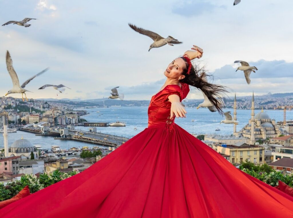 Flying Dress professional photoshoot Rooftop Istanbul